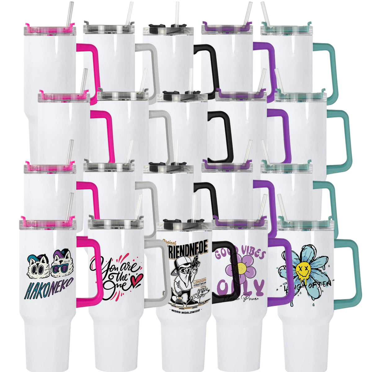 AGH 40oz sublimation tumbler with handle ready for personalized designs.