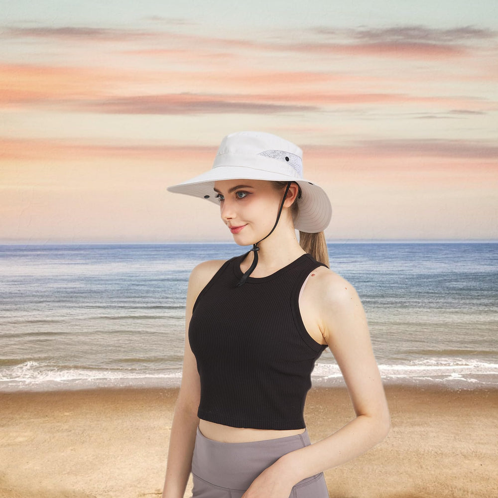 Beige sun bucket hat with ponytail hole from the AGLIFEFY 2-pack.