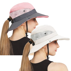Front view of pink AGLIFEFY sun bucket hat from the 2-pack set.