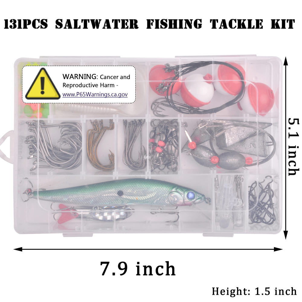 AGOOL complete 131-piece saltwater kit for beach, pier, or boat fishing adventures.