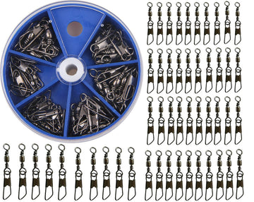 AGOOL 50pcs Barrel Swivel Snap Kit box set with sizes #4-#14