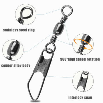 Close-up of stainless steel barrel swivel with nickel finish