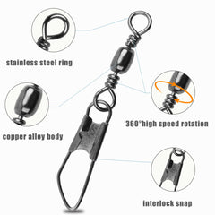 Close-up of stainless steel barrel swivel with nickel finish