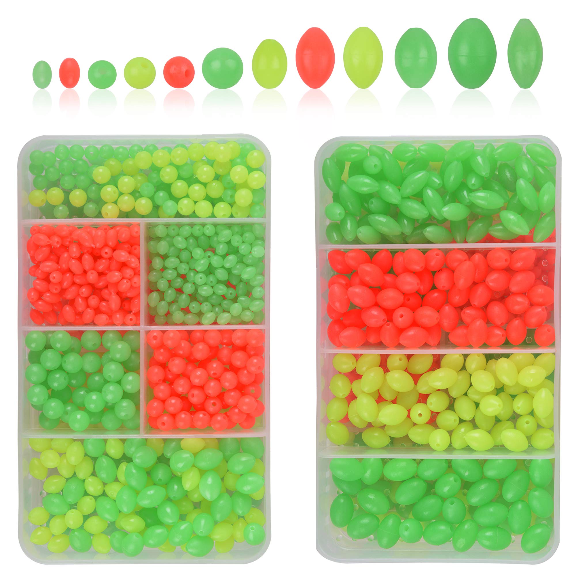 AGOOL 1000-piece glow fishing beads assorted set in two-layer tackle box