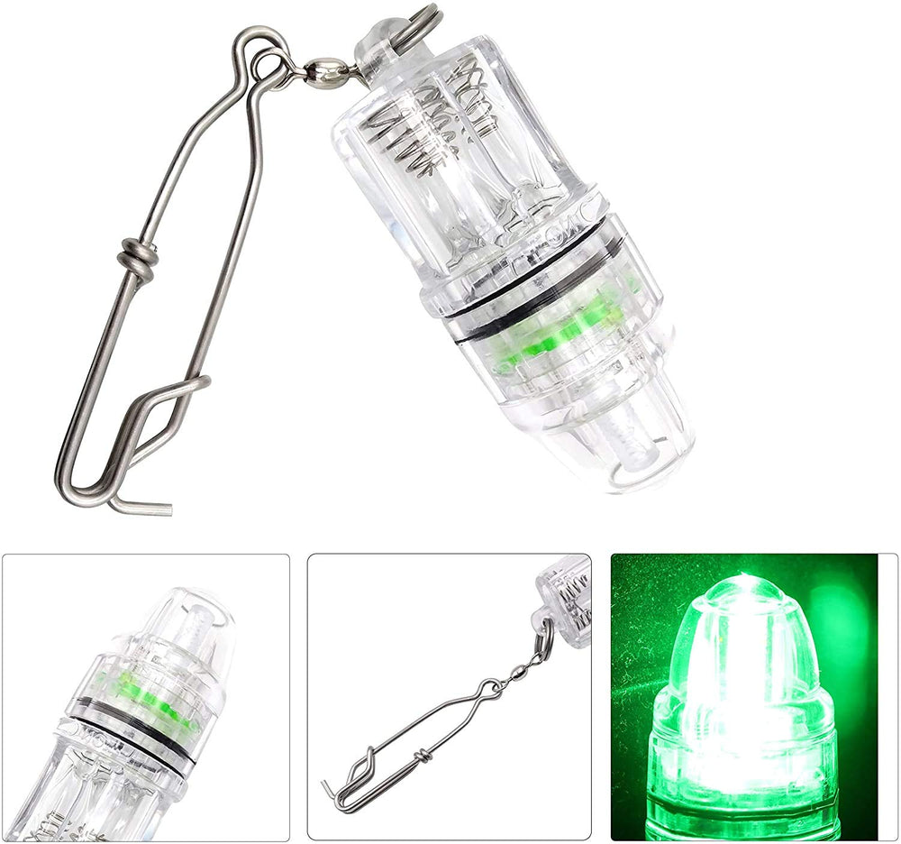 Green AGOOL underwater fishing lights attached to a line for deep-water fishing