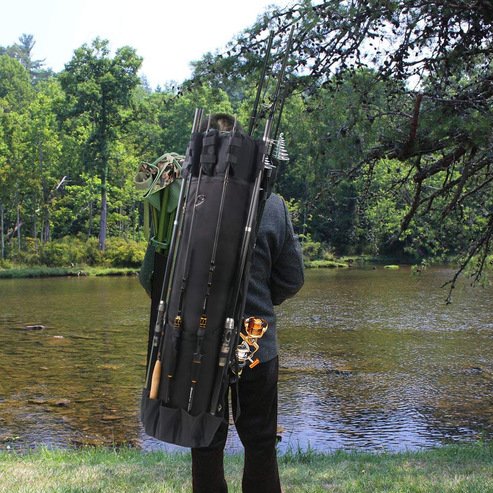 Fisherman using AGOOL rod case on a fishing trip