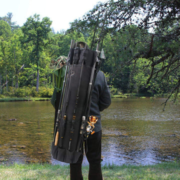 Fisherman using AGOOL rod case on a fishing trip