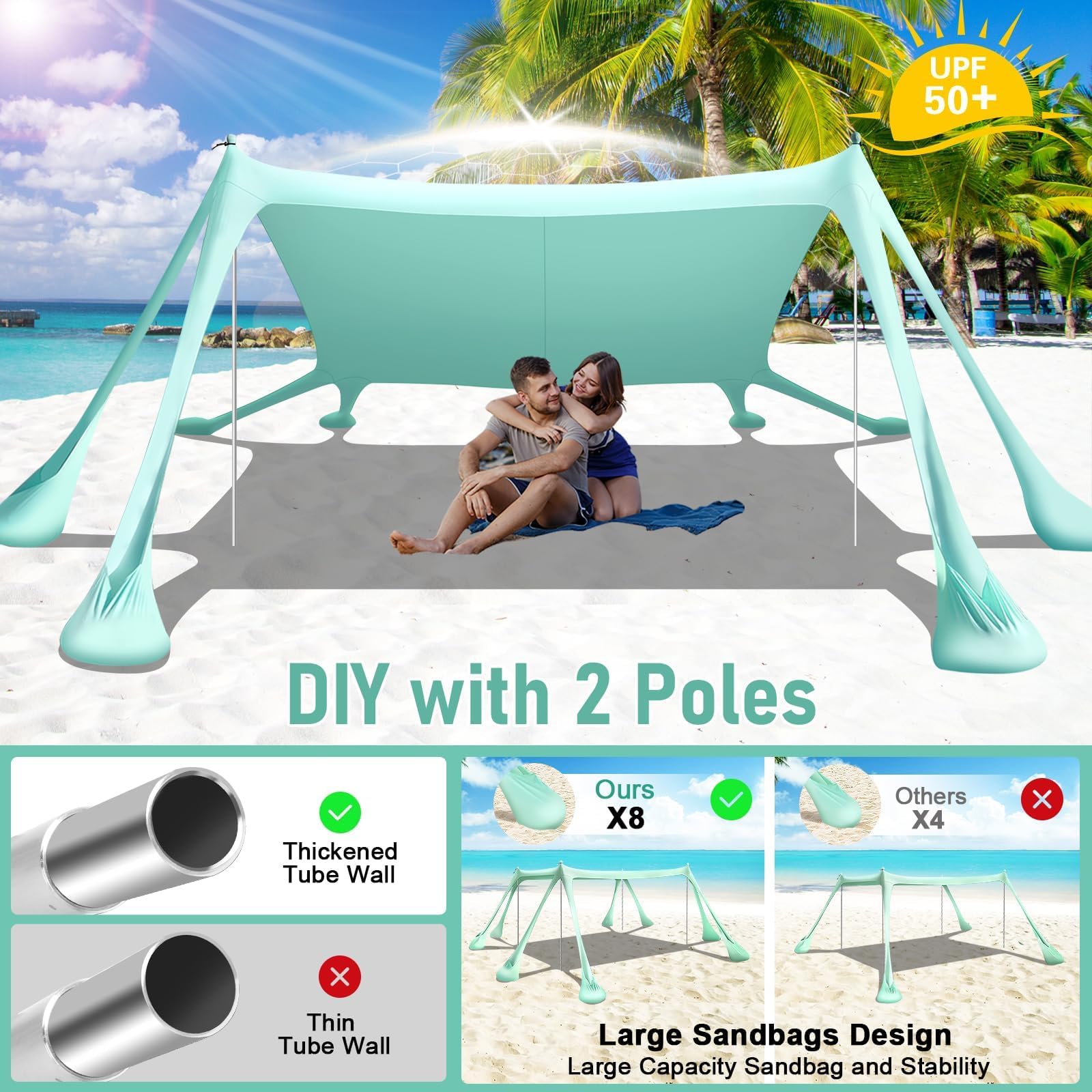 Ahititi windproof aluminum poles ensure stable shade in breezy conditions