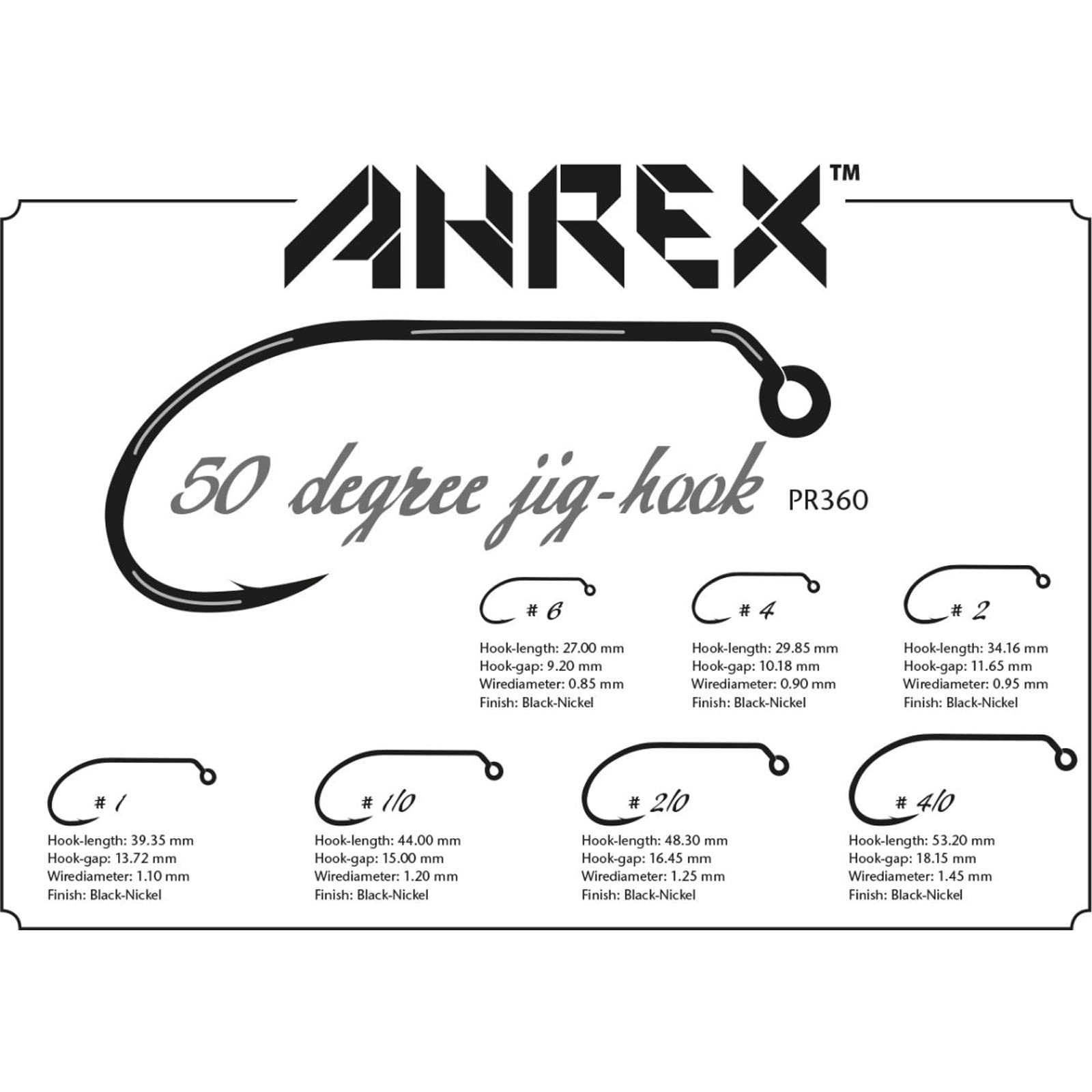 Ahrex 50 Degree Jig Hook close-up showing sharpened small barb for jig flies