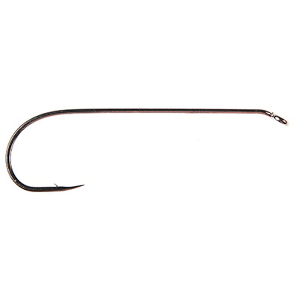 Ahrex AFW538 hook close-up showing long shank for mayfly dry fly presentations.