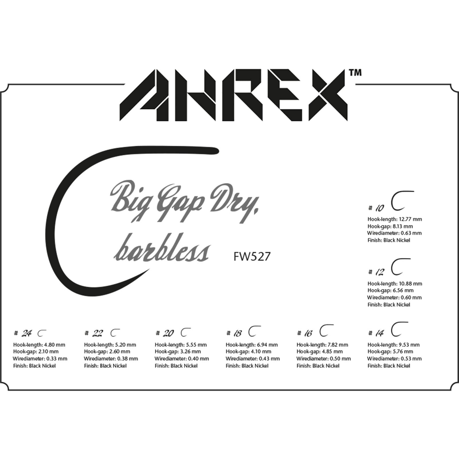 Ahrex FW527 lightweight barbless dry fly hook for delicate dries.