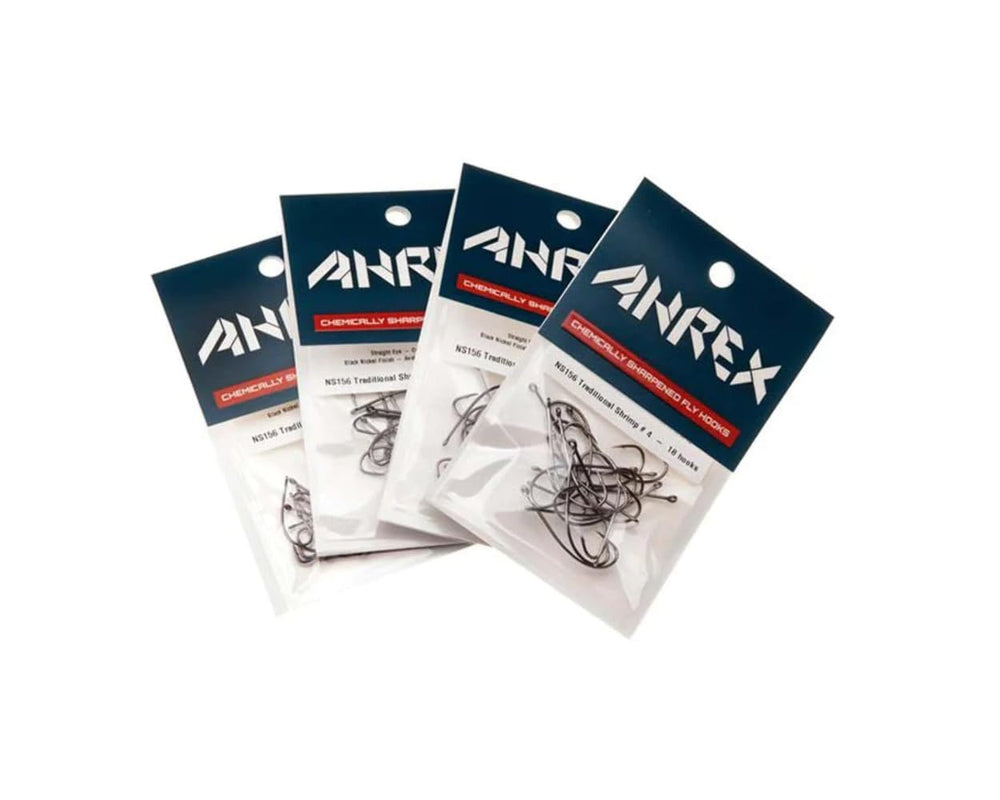 Ahrex Ns156 Nordic Salt shrimp hook close-up highlights the durable black nickel finish