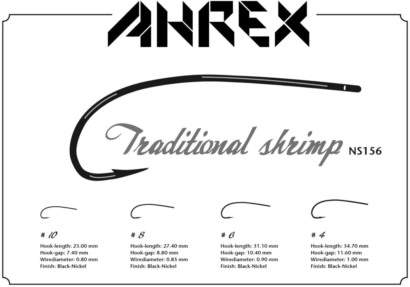 Ahrex Ns156 Nordic Salt hook package shows 18 hooks per pack and a clean black nickel finish