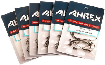 Ahrex SA220 packaging shows twelve hooks for versatile tying options.