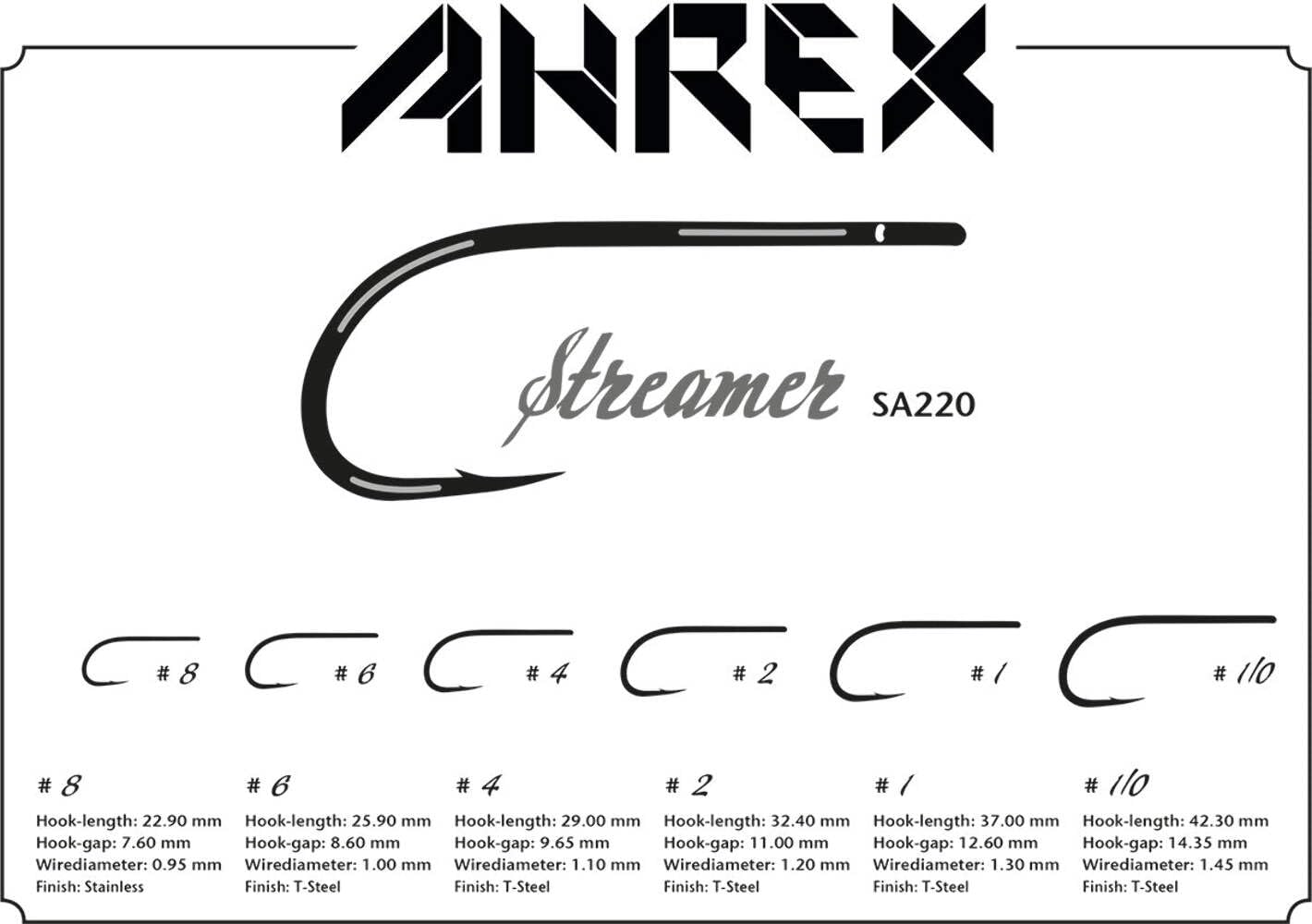 Ahrex SA220 side-detail highlights compact length and straight eye for versatile tying.