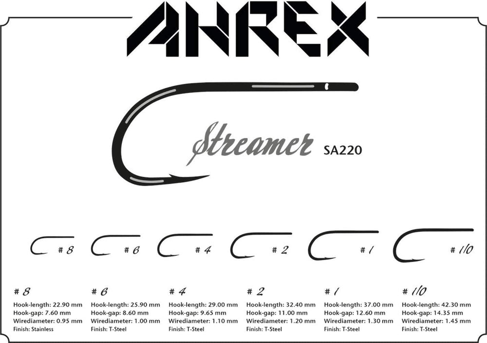 Ahrex SA220 sturdy-wire hook with straight shank for durable saltwater flies.