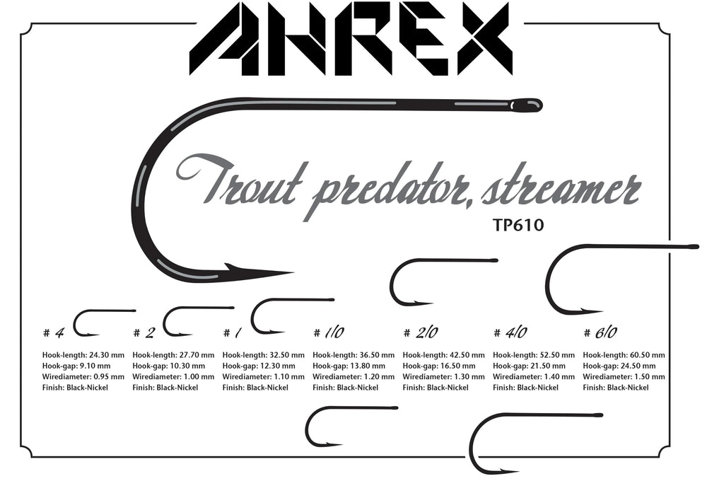 Ahrex TP610 Trout Predator Streamer Hook closeup highlighting stinger Aberdeen bend