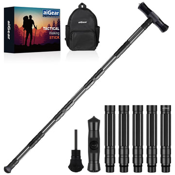 aiGear G2 tactical stick extended view highlights rugged aluminum build for hiking