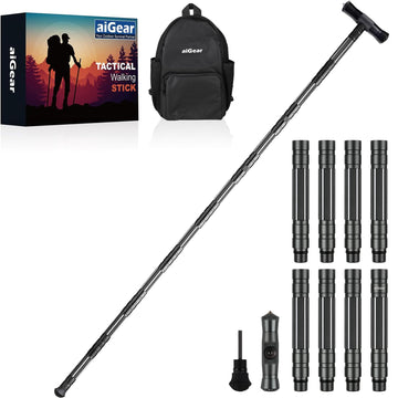 aiGear G2 Tactical Stick extended for rugged trails and reliable trekking support.