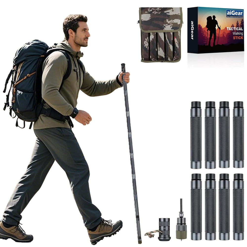 aiGear H2 Survive trekking pole assembled for rugged trail use.