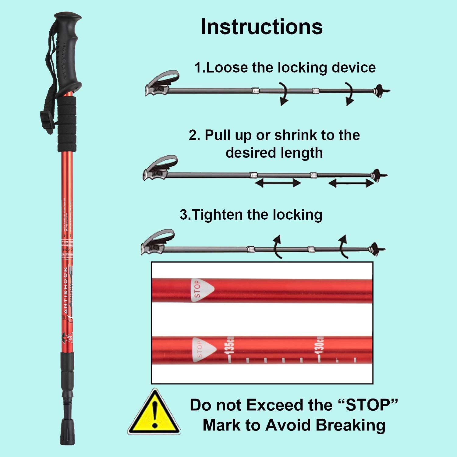 Aihoye poles adjust from 25 to 52 inches for all users.