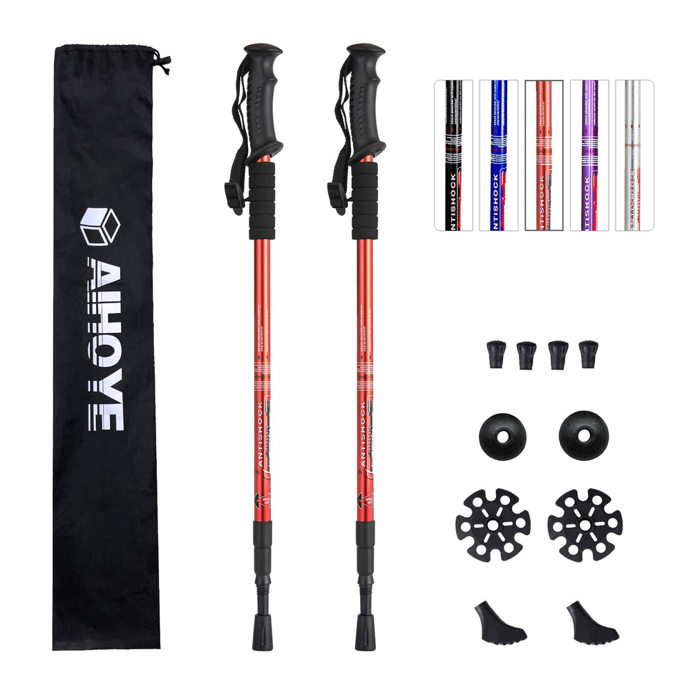 Aihoye hiking poles extended, showing collapsible design for easy packing.