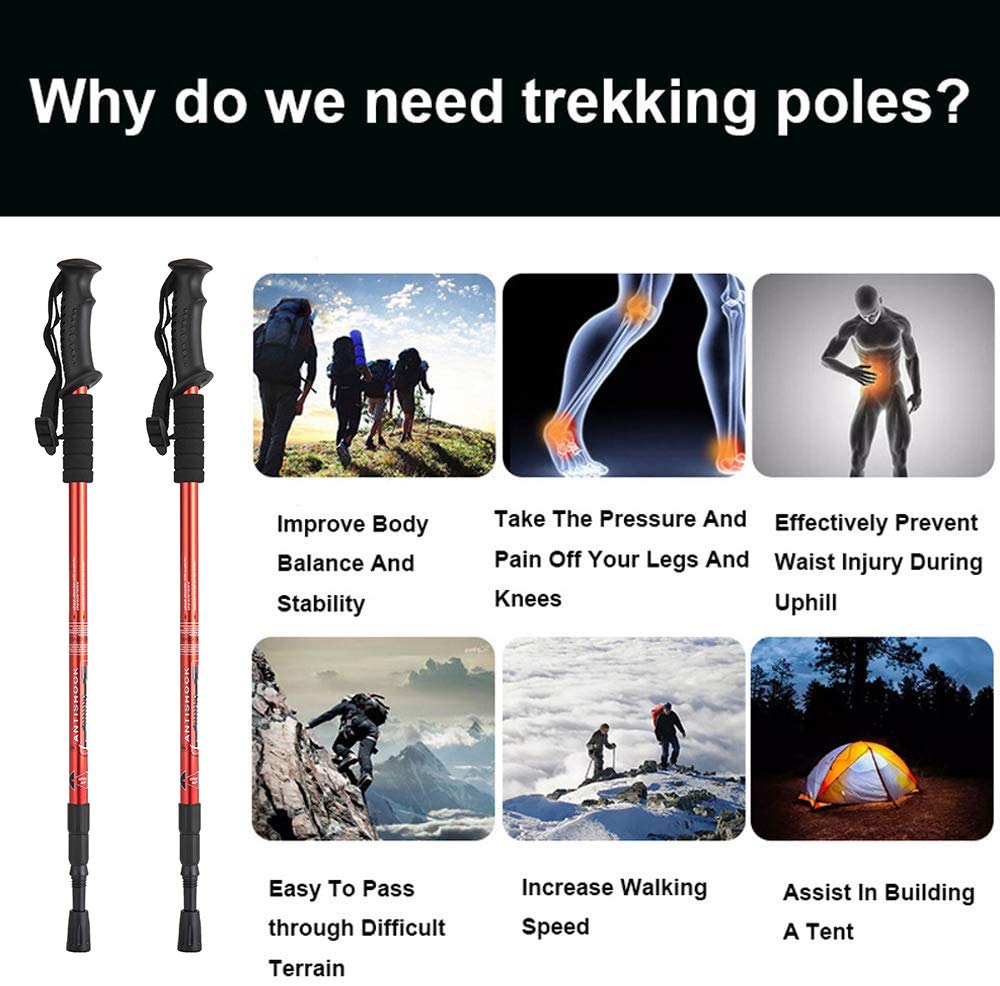 Aihoye hiking poles in use on a rugged trail.