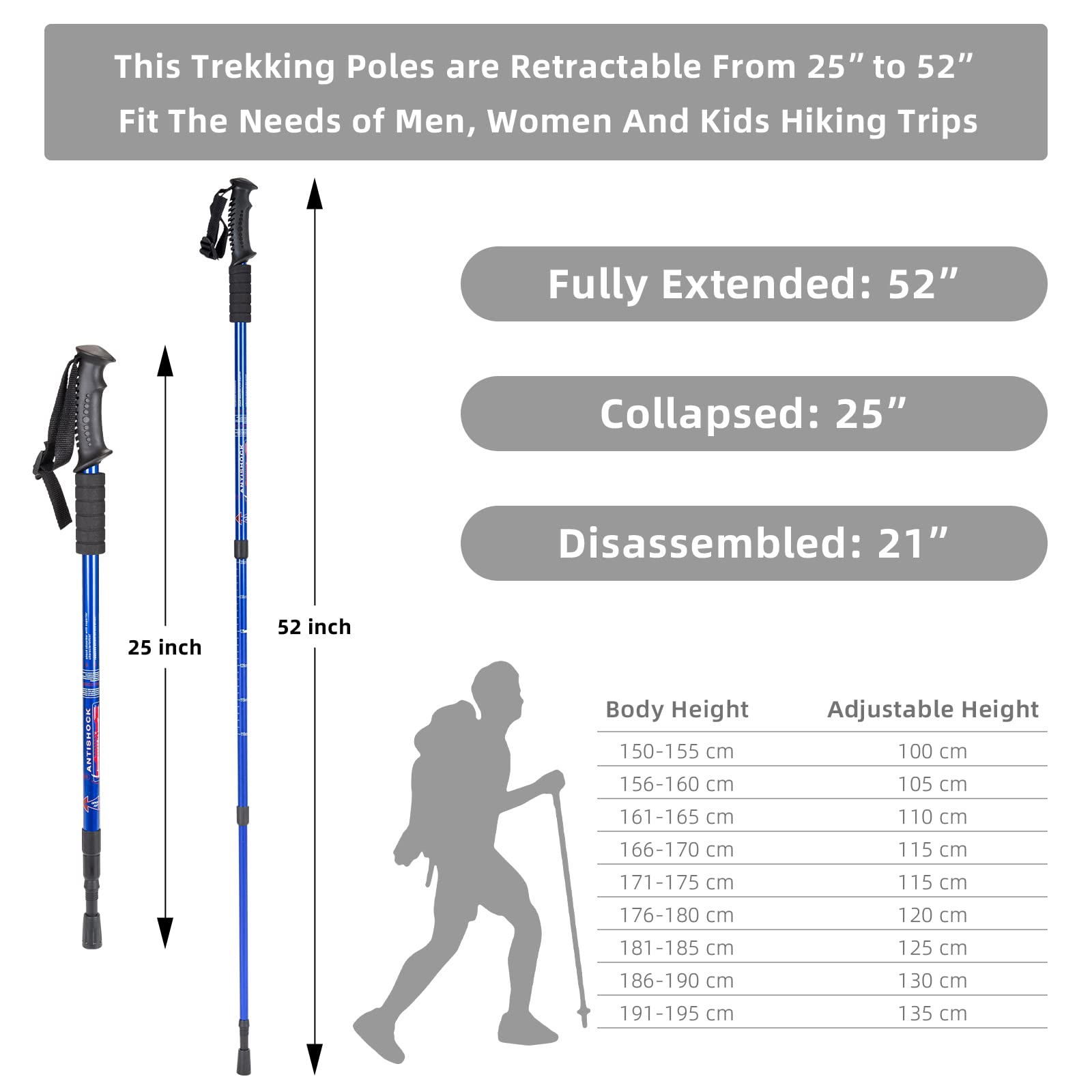 Aihoye trekking poles anti-shock design reduces wrist strain during strides.