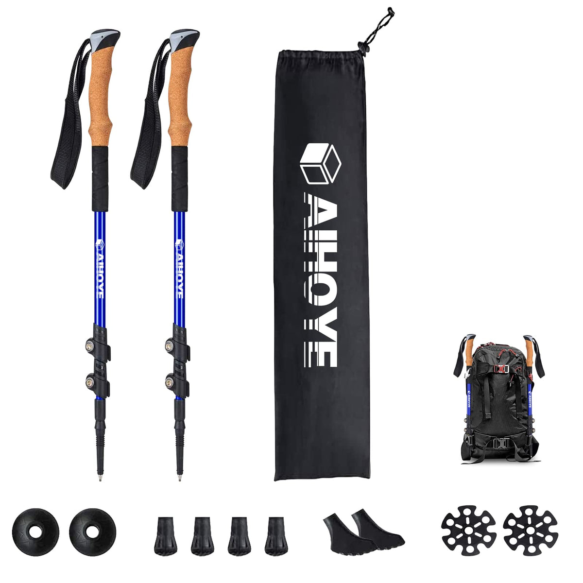 Aihoye Trekking Poles cork grips offer comfortable, moisture-resistant support for long hikes.