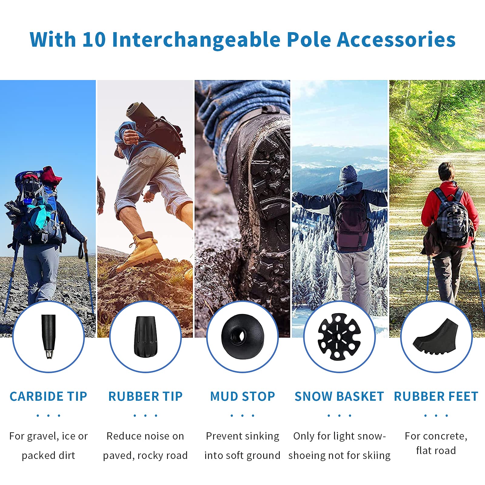 Aihoye Trekking Poles extendable from 22 to 51 inches for versatile heights.