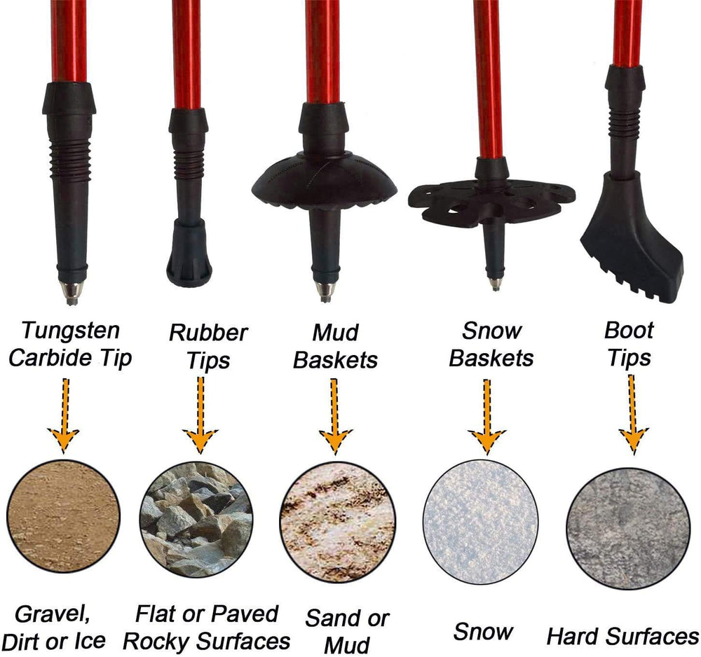 Aihoye trekking poles with replacement tips kit for varied terrains.