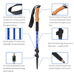 Aihoye Trekking Poles shock absorber reduces wrist stress on rocky trails.