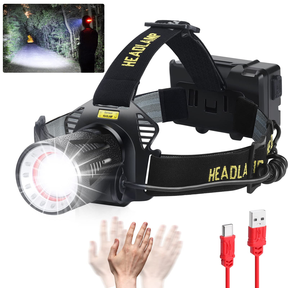 Aikertec headlamp rechargeable 5000mAh shining bright for camping use