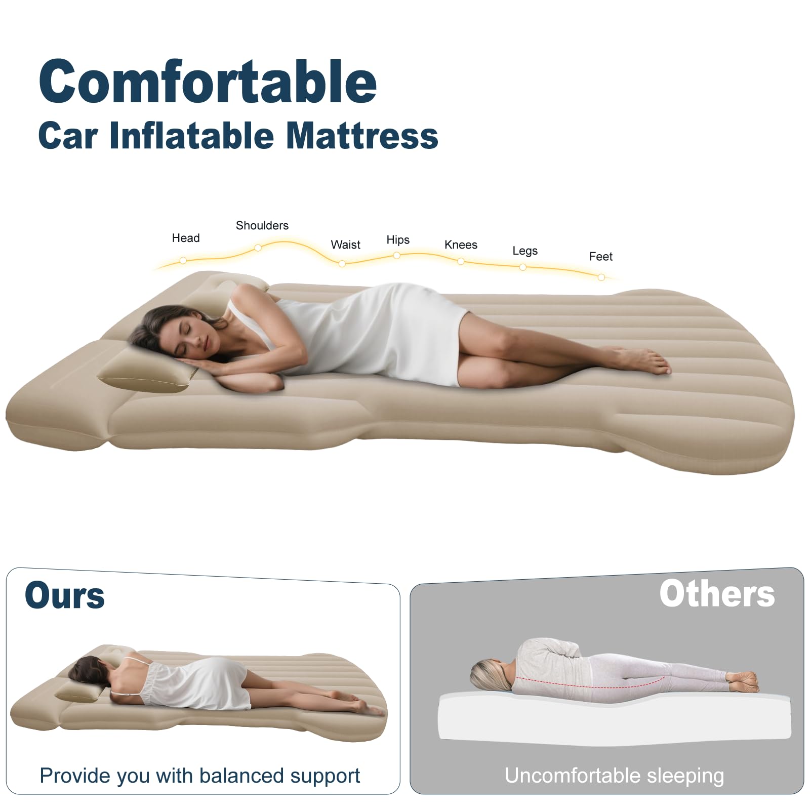 AIKIDS car air mattress flocked surface delivers soft touch and non-slip cozy nights.