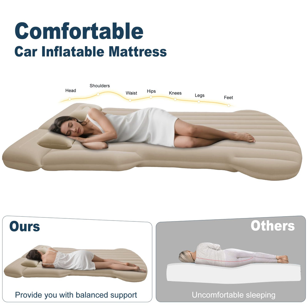 AIKIDS car air mattress flocked surface delivers soft touch and non-slip cozy nights.