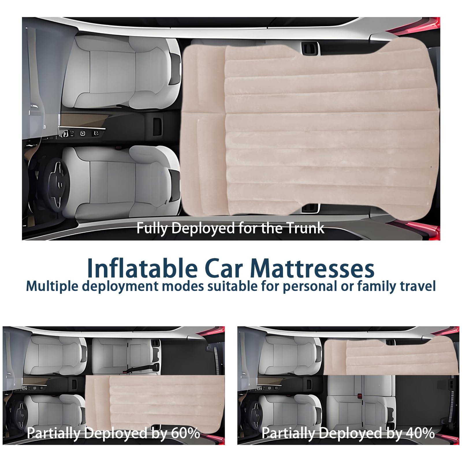 AIKIDS car air mattress with four chambers deployed for versatile sleeping layouts.