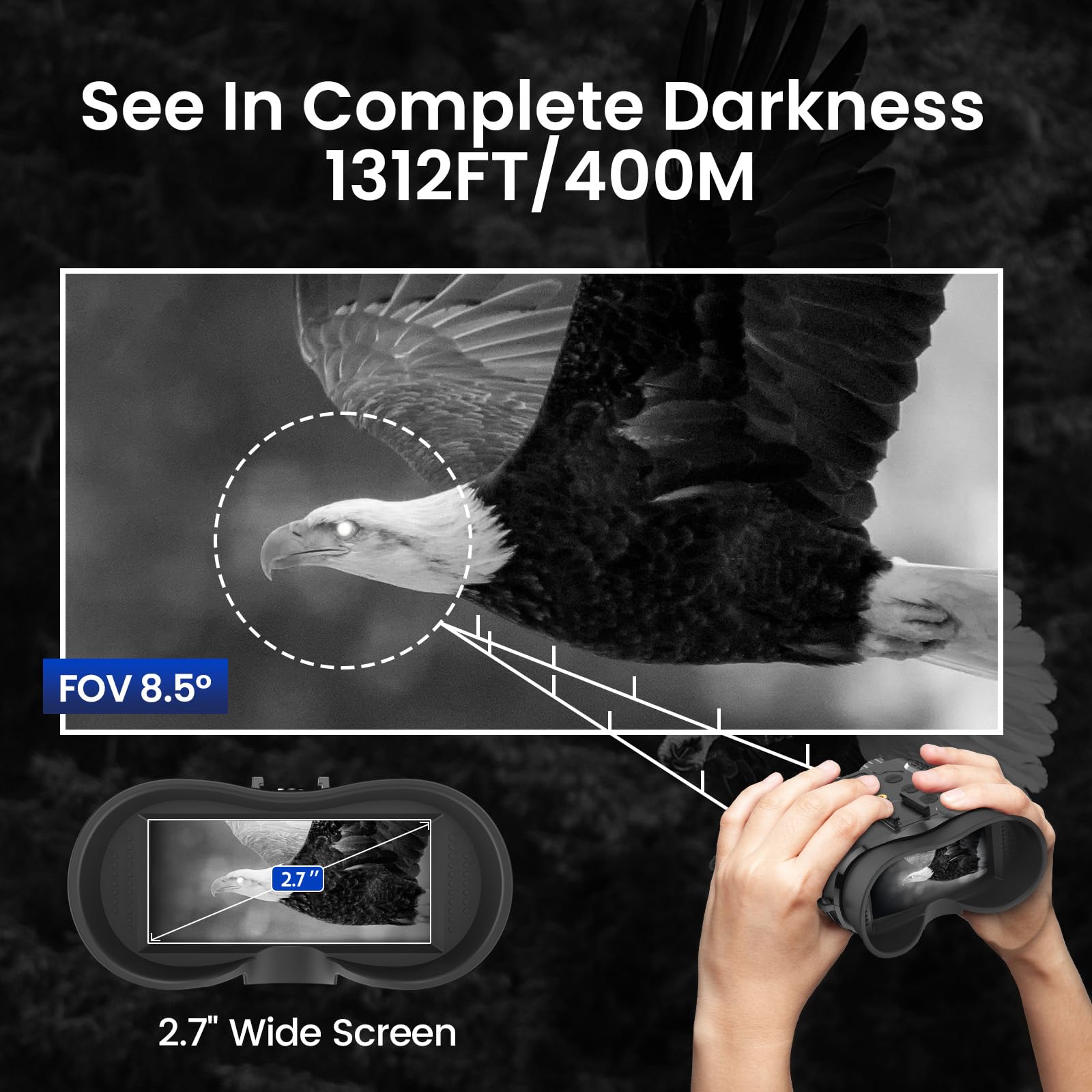 AILNJUC night vision goggles with long-range view up to 1312 feet for distant spotting.
