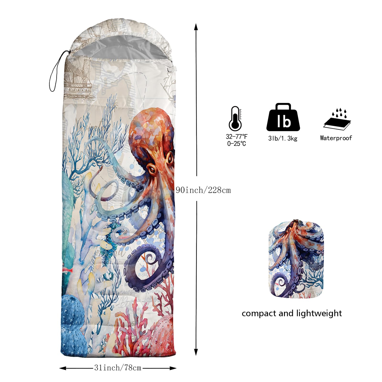 AILONEN 3D digital octopus print adds vibrant camp appeal.