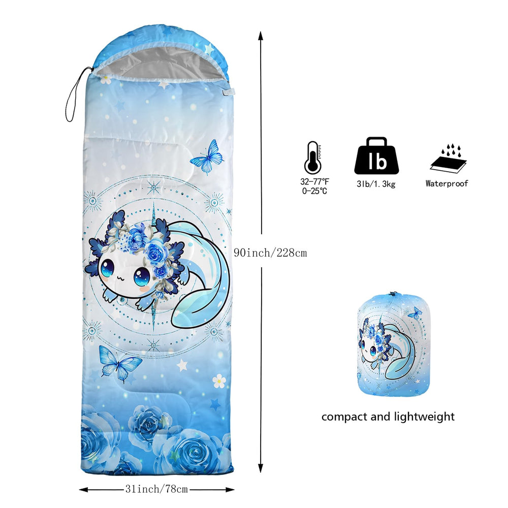 AILONEN Kawaii Aoloxal sleeping bag waterproof outer fabric keeps you dry during rain.