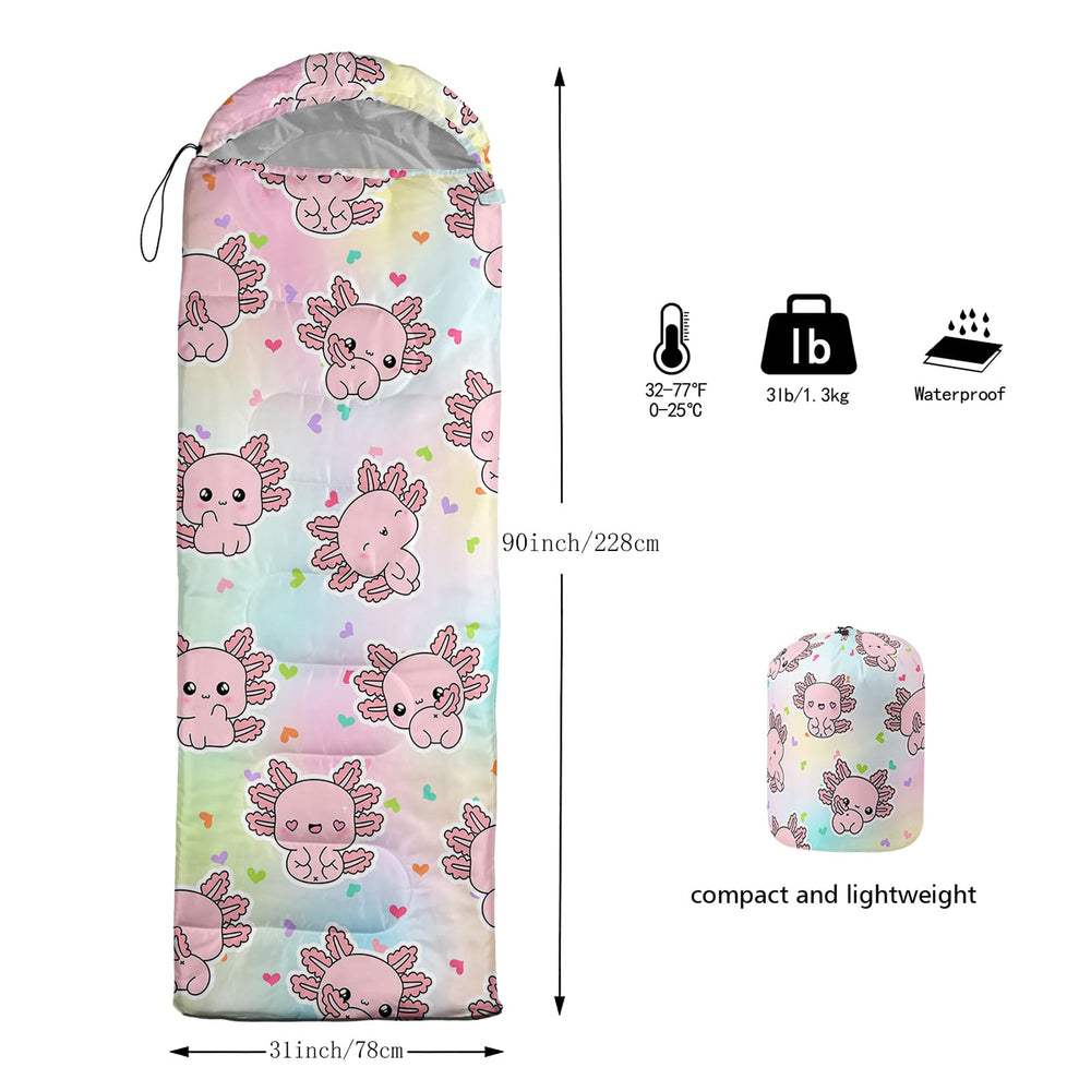 AILONEN axolotl sleeping bag 3D print design stands out with vibrant colors in daylight.