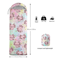 AILONEN axolotl sleeping bag 3D print design stands out with vibrant colors in daylight.
