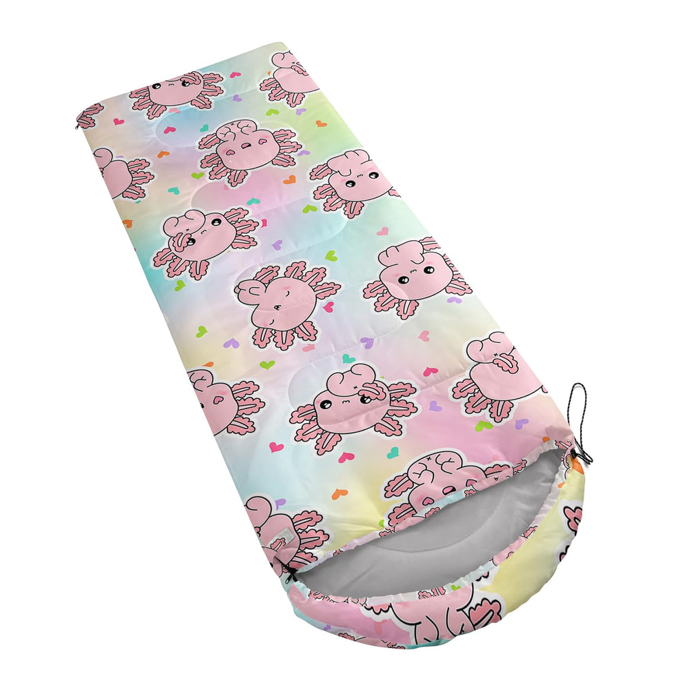 AILONEN axolotl sleeping bag inner microfiber shows soft warmth against the skin for restful nights.