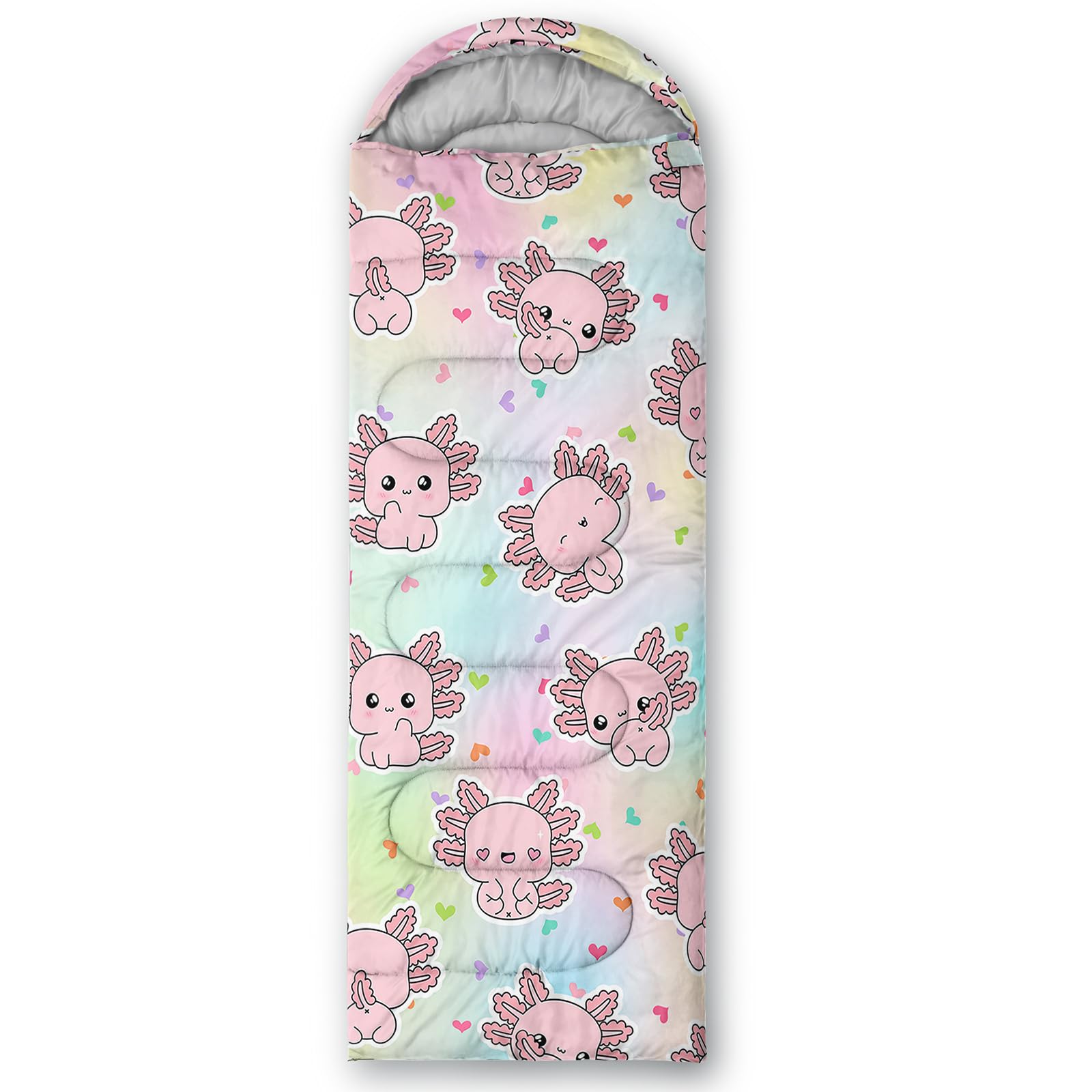 AILONEN axolotl sleeping bag supports 32-77°F range for versatile outdoor use.