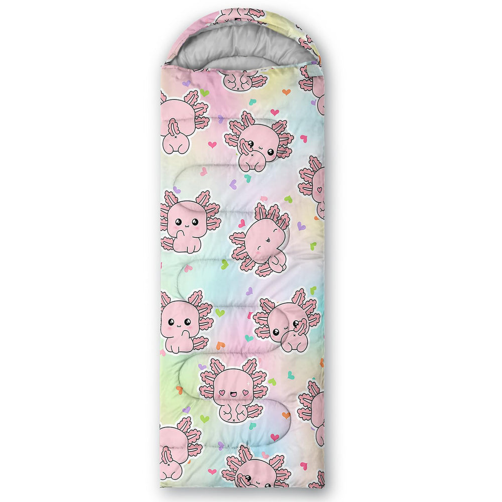 AILONEN axolotl sleeping bag supports 32-77°F range for versatile outdoor use.