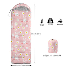 AILONEN Bunny pink slumber bag open shows roomy interior for kids.