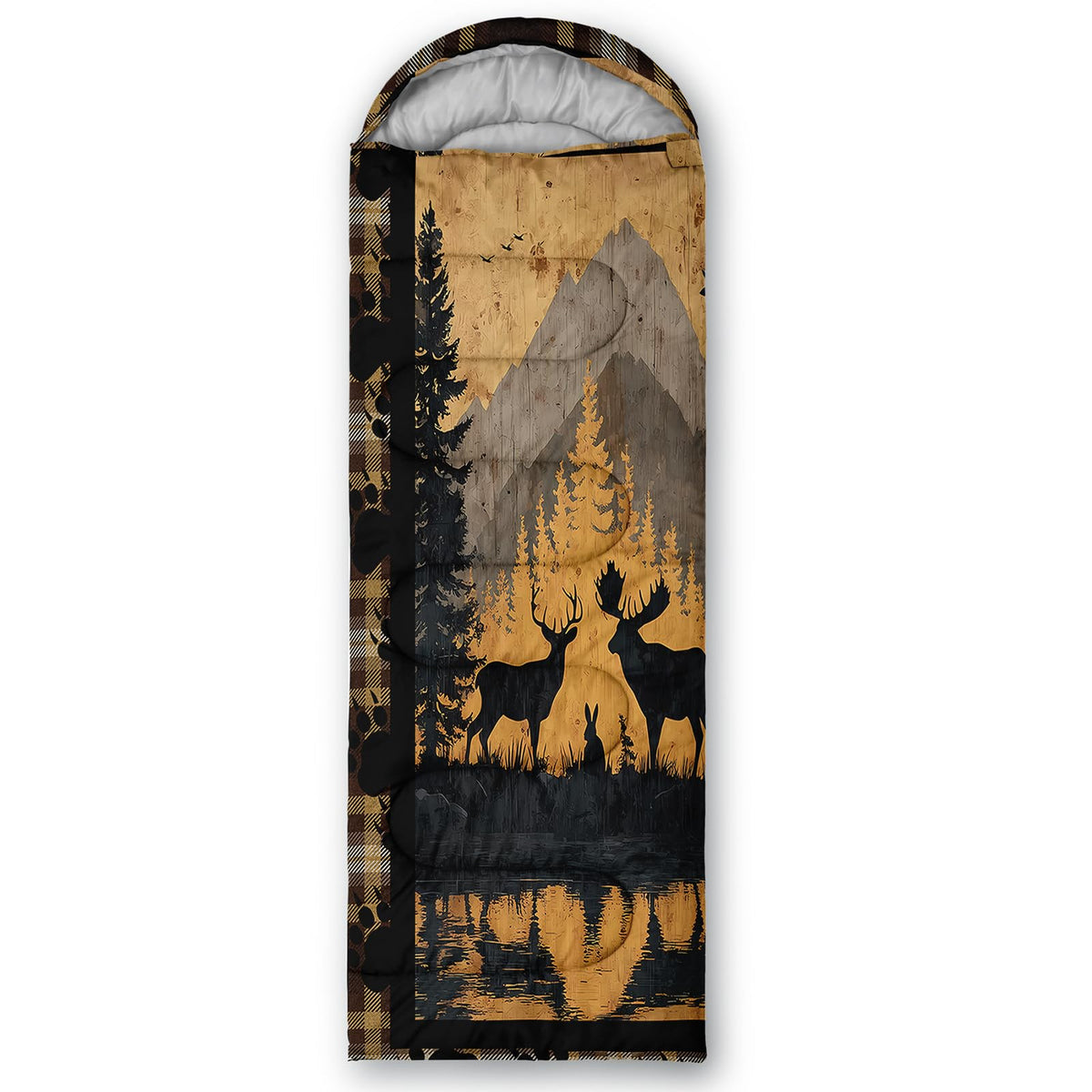 AILONEN deer-pattern sleeping bag with waterproof outer for rugged outdoors.