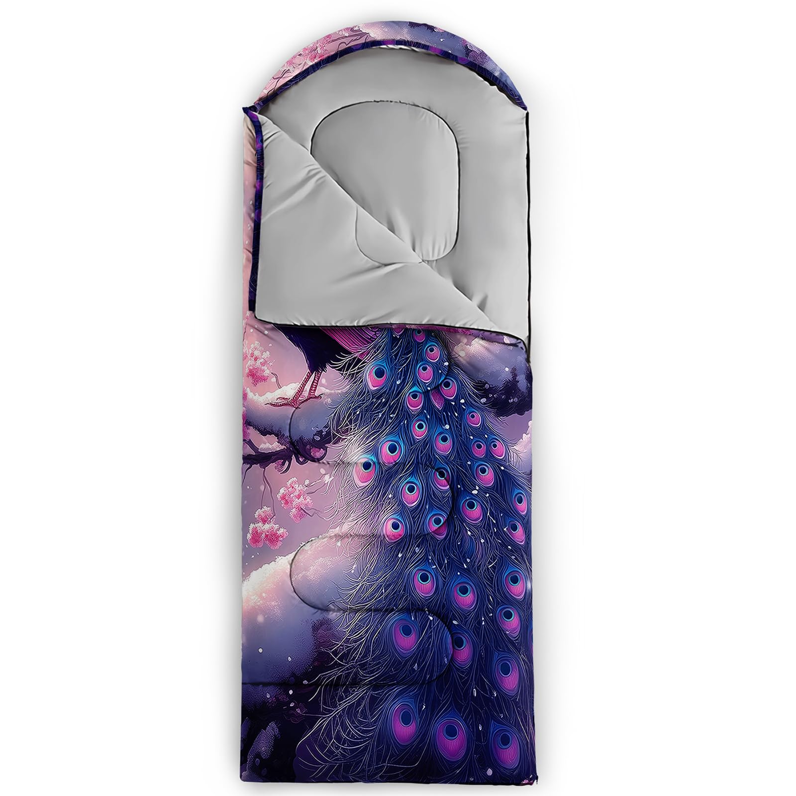 AILONEN Pink Peacock sleeping bag 3-season use suits variable weather scenarios.