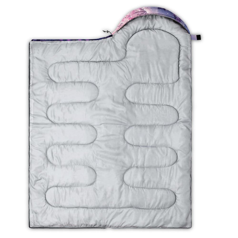 AILONEN Pink Peacock sleeping bag hood adjustment demonstrates easy warmth control.