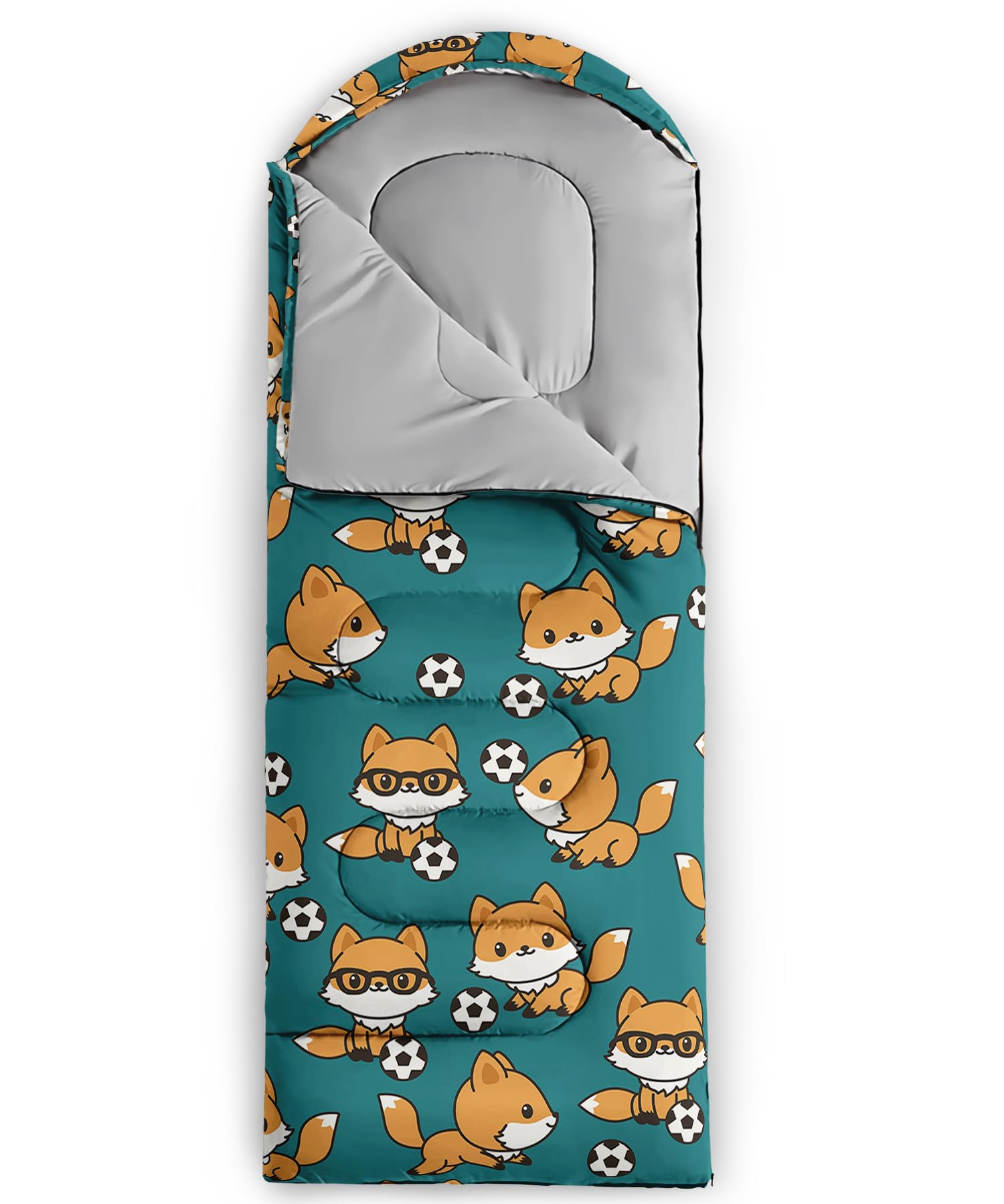 AILONEN fox print blue sleeping bag exterior hints at durable, weather-ready shell for outdoors.