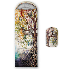 AILONEN Tree of Life hooded sleeping bag close-up showing warmth seal